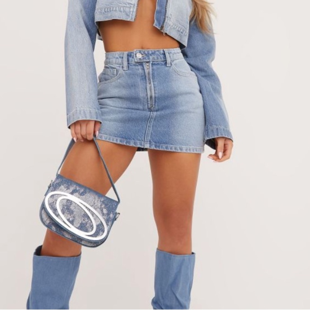 Exposed Zipper Denim Skirt